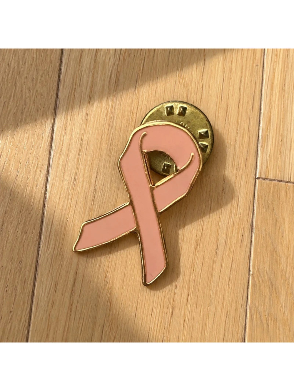 Ballou Pink Ribbon Breast Cancer Awareness Enamel Lapel Pin Gold Tone